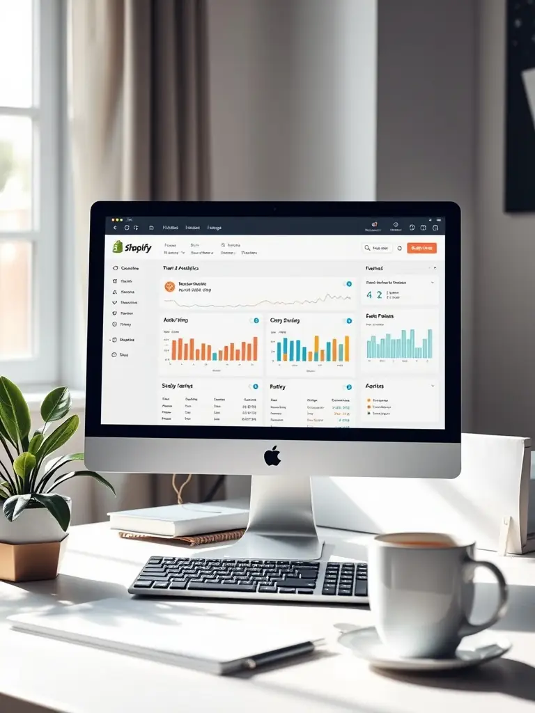 A professional photo of a clean, well-organized Shopify dashboard, showcasing key metrics and sales data, emphasizing the ease of managing a dropshipping store.